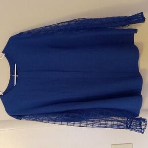 BLUE 3X PLUS SIZE COMFORTABLE WEAR WITH LACE SLEEVES